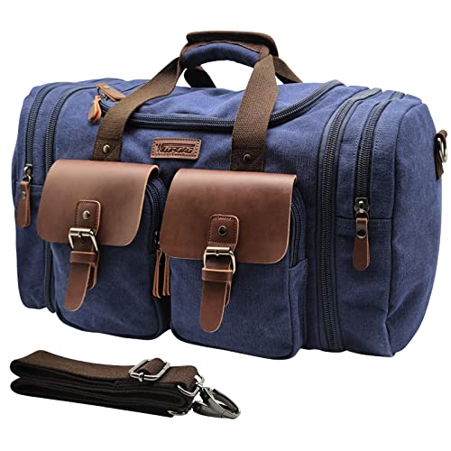 Wildroad 50L Travel Duffel Bag, Expandable Canvas Genuine Leather Duffle Bag Upgraded Overnight Weekender Carry on Bag - Image 1