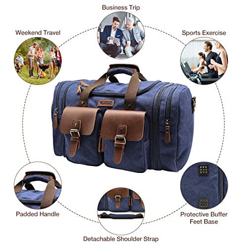 Wildroad 50L Travel Duffel Bag, Expandable Canvas Genuine Leather Duffle Bag Upgraded Overnight Weekender Carry on Bag - Image 4