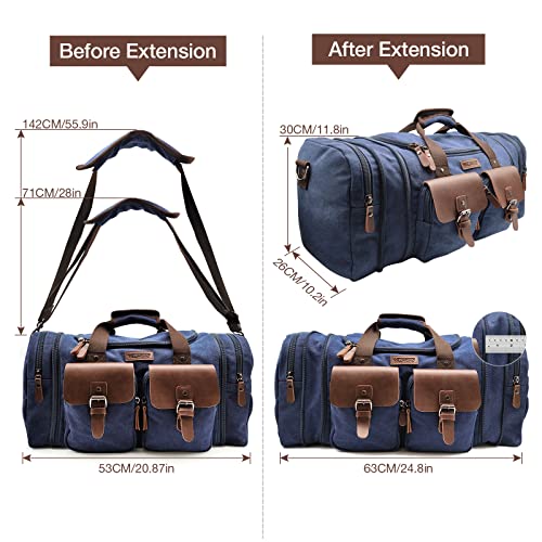 Wildroad 50L Travel Duffel Bag, Expandable Canvas Genuine Leather Duffle Bag Upgraded Overnight Weekender Carry on Bag - Image 5