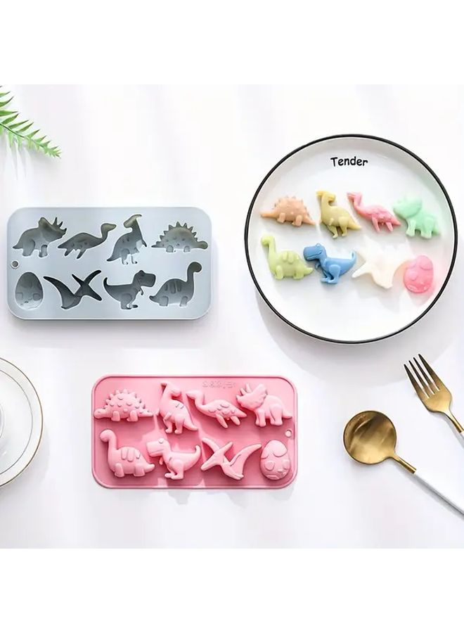 Pink 8 Cavity Jurassic Dinosaur Silicone Mold for Baking Soap Cake - Image 1