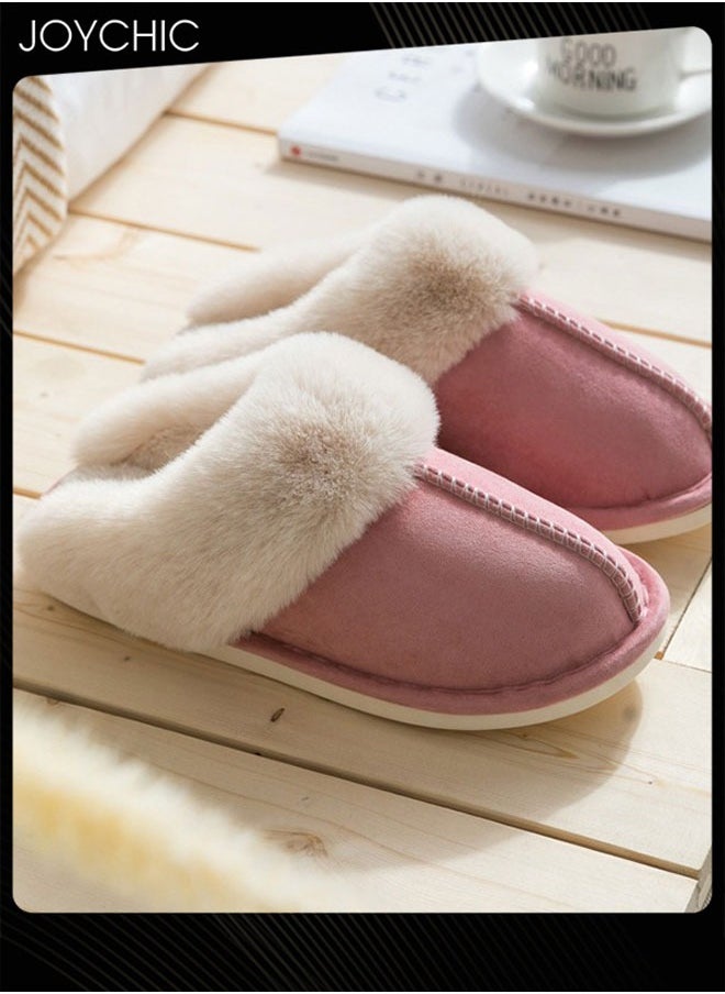 Joychic - Women Winter Flat Bedroom Slippers Memory Foam Slippers Fluffy Slippers Warm Soft House Slippers for Women Non-Slip Indoor Outdoor Pink - Image 1