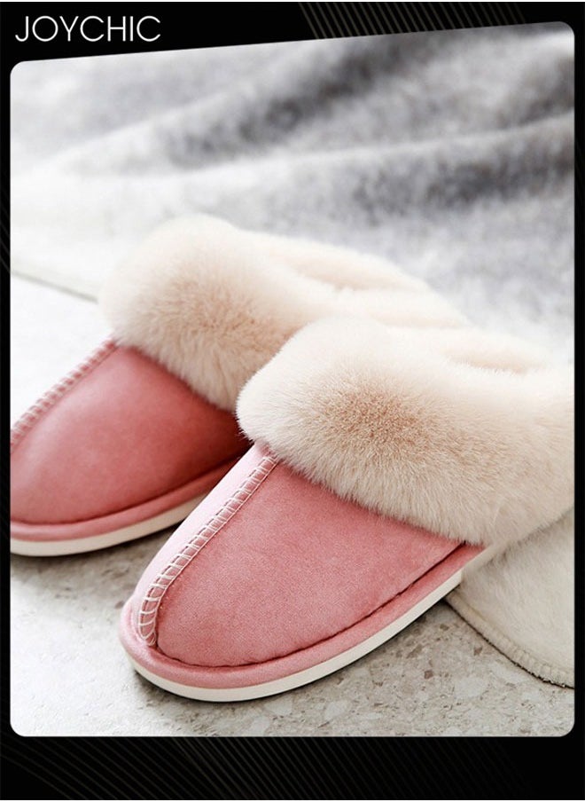 Joychic - Women Winter Flat Bedroom Slippers Memory Foam Slippers Fluffy Slippers Warm Soft House Slippers for Women Non-Slip Indoor Outdoor Pink - Image 1
