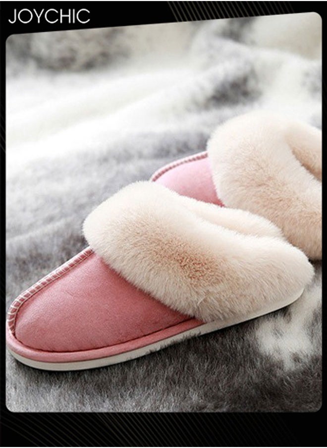 Joychic - Women Winter Flat Bedroom Slippers Memory Foam Slippers Fluffy Slippers Warm Soft House Slippers for Women Non-Slip Indoor Outdoor Pink - Image 1