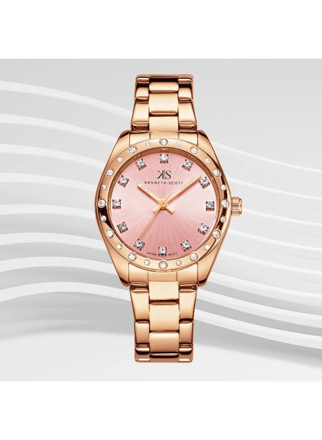 Kenneth Scott Rose Gold Women's Stainless Steel Analog Watch K24509-RBKP - 33 mm for Women | Best Price UAE