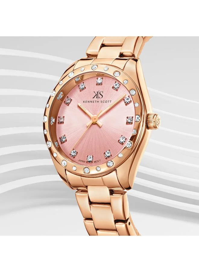 Kenneth Scott Rose Gold Women's Stainless Steel Analog Watch K24509-RBKP - 33 mm for Women | Best Price UAE