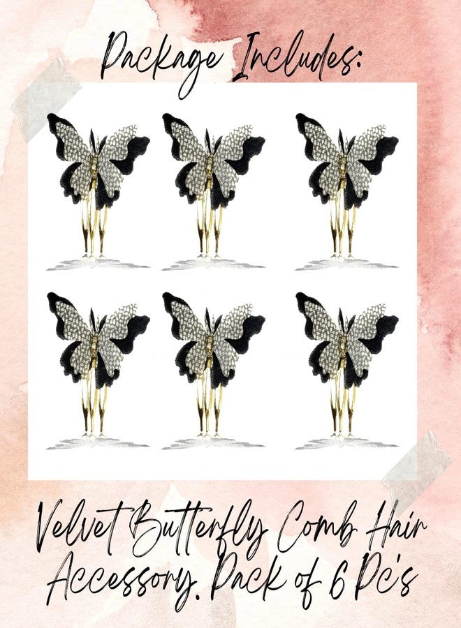 Hair Flare Velvet Butterfly Hair Pin/Comb Slide Designed Hairpin/Side Juda pin/Bridal Hair Accessories- 2462, Grey, Pack of 6 - Image 5