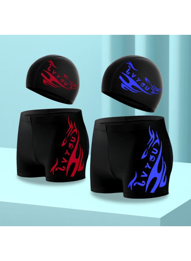 Loquat 【Wholesale】 Men's Swimming Trunks Five-point Boxer Fashion Large Size Hot Spring Swimming Trunks Fashion Three-dimensional Printing-Color:8701-3# Boxer Blue Line Pants Cap- - Image 4