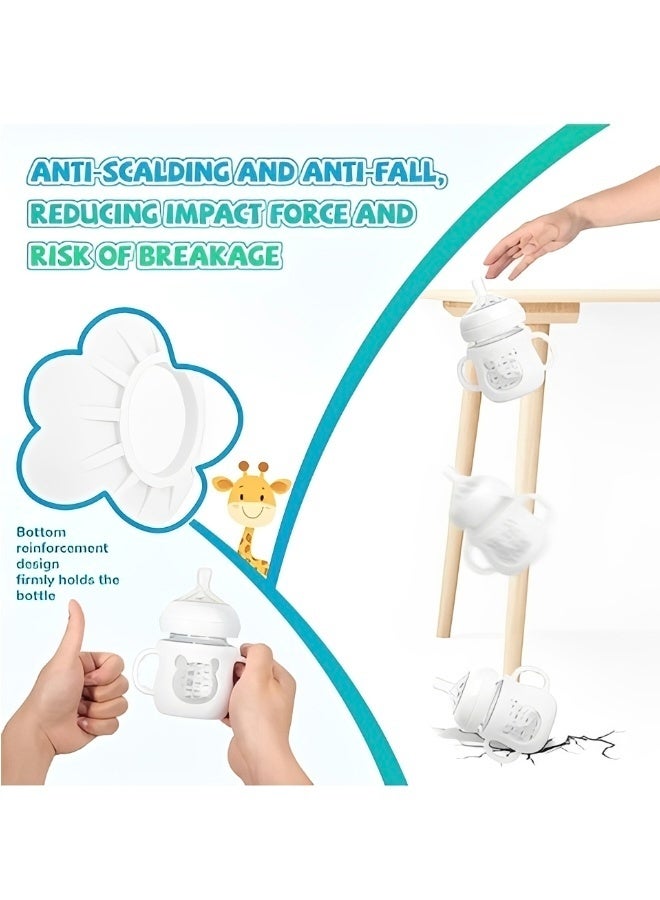 3 Packs Silicone Sleeves for Avent Natural Glass Baby Bottles Anti Breakage Baby Bottle Sleeves with Handles Compatible Philips Avent Glass Natural Baby Bottle 4 oz(White+Blue+Green) - Image 4