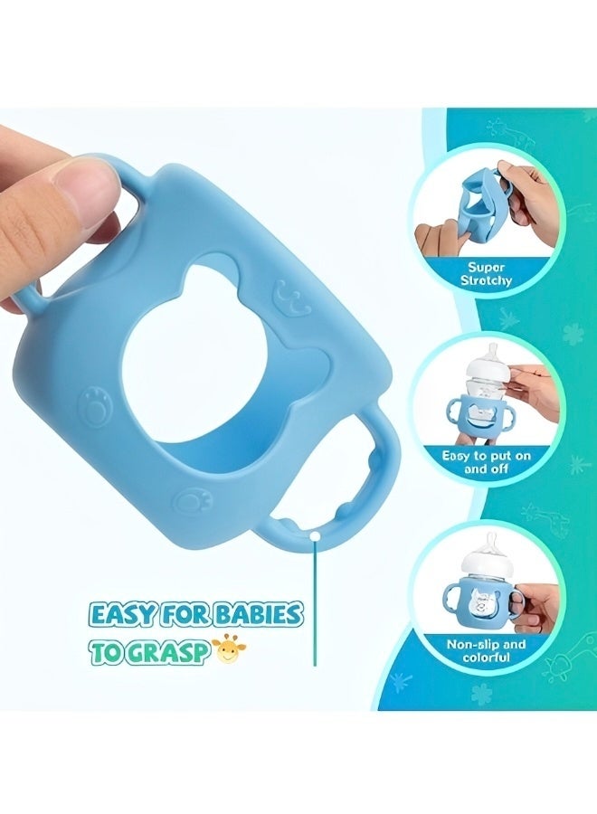 3 Packs Silicone Sleeves for Avent Natural Glass Baby Bottles Anti Breakage Baby Bottle Sleeves with Handles Compatible Philips Avent Glass Natural Baby Bottle 4 oz(White+Blue+Green) - Image 5