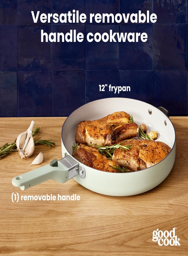 مقلاة سيراميك من جودكوك بمقبض قابل للإزالة، متوافقة مع المواقد الحثية، غير لاصقة وآمنة للاستخدام في الفرن، مقاس 12 بوصة، لون أخضر فاتح - Image 2