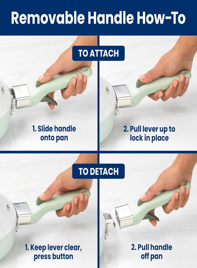 مقلاة سيراميك من جودكوك بمقبض قابل للإزالة، متوافقة مع المواقد الحثية، غير لاصقة وآمنة للاستخدام في الفرن، مقاس 12 بوصة، لون أخضر فاتح - Image 3