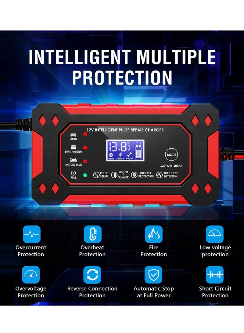 Car Battery Charger, Car And Motorcycle Battery Charger, Lead-Acid Battery Smart Charger Battery, Start-Stop Repair Activation Charger,for Cars Boat Motorcycle Lawn Mower - Image 3