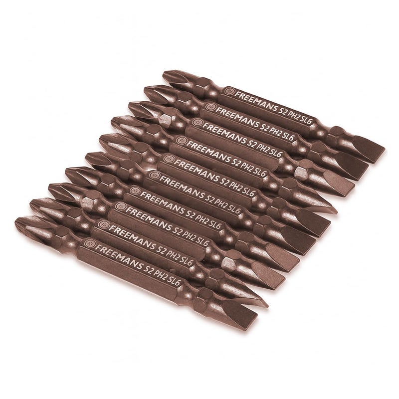 FREEMANS DPH2-65 Double Ended Screw Driver Bits/Set with 65mm Length || Magnetic End || S2 Material || Mirror Bronze Finish || Phillips Head Screws || HRC 58° - 62°- (Pack of 10) - Image 5