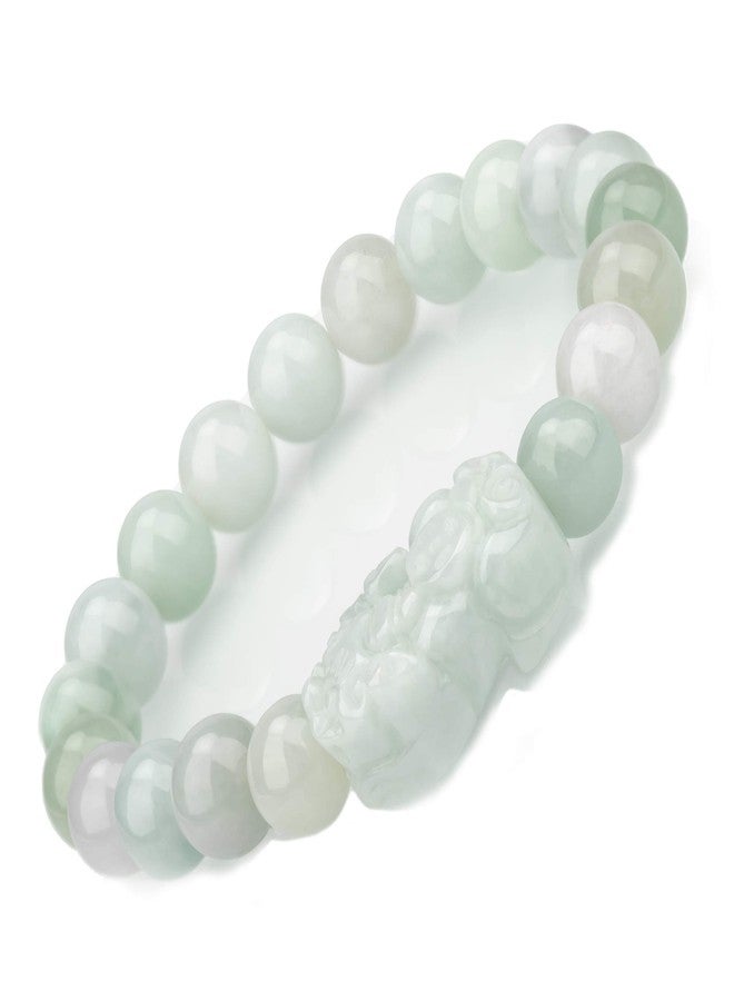 ZenBless Fengshui Wealth Prosperity White Real Jade Bracelet For Women Men 10mm Bead with Pi Xiu/Pi Yao Attract Wealth and Good Luck Light Green - Image 1
