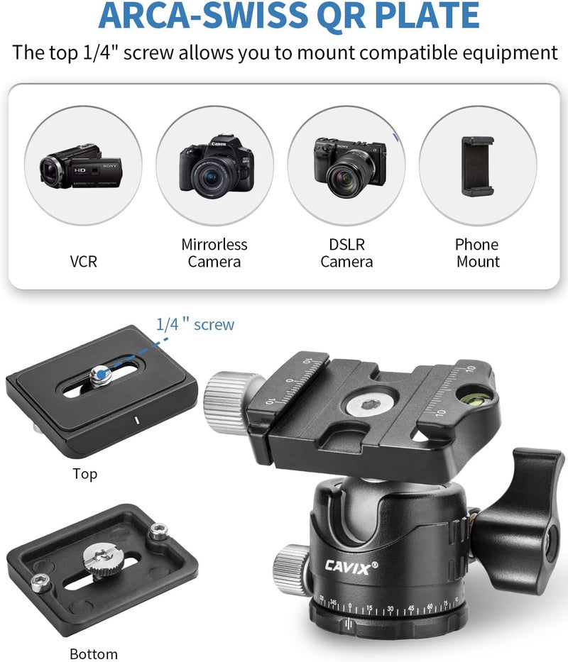 CAVIX Low Profile Ball Head, H-29S Camera Tripod Head Metal Ball Head with Arca Swiss Quick Release Plate Bubble Level Load Capacity 22 Lbs/10kg… - Image 3