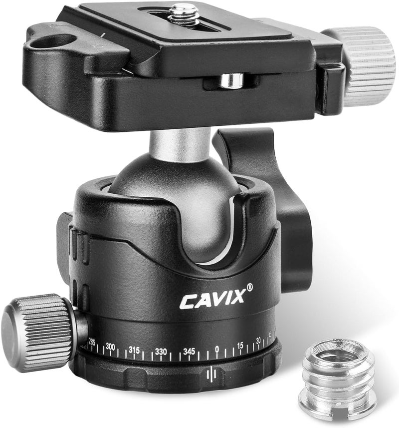 CAVIX Low Profile Ball Head, H-29S Camera Tripod Head Metal Ball Head with Arca Swiss Quick Release Plate Bubble Level Load Capacity 22 Lbs/10kg… - Image 1