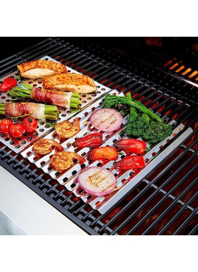 Mr. Bar-B-Q 06039Y Dual Sided Reusable BBQ Sheet | Commercial Grade Stainless Steel | Easy to Use Grilling Accessories | Perfect for Covering Messy Grids | Great for Delicate Foods | 12 x 18 Inches  - Image 1