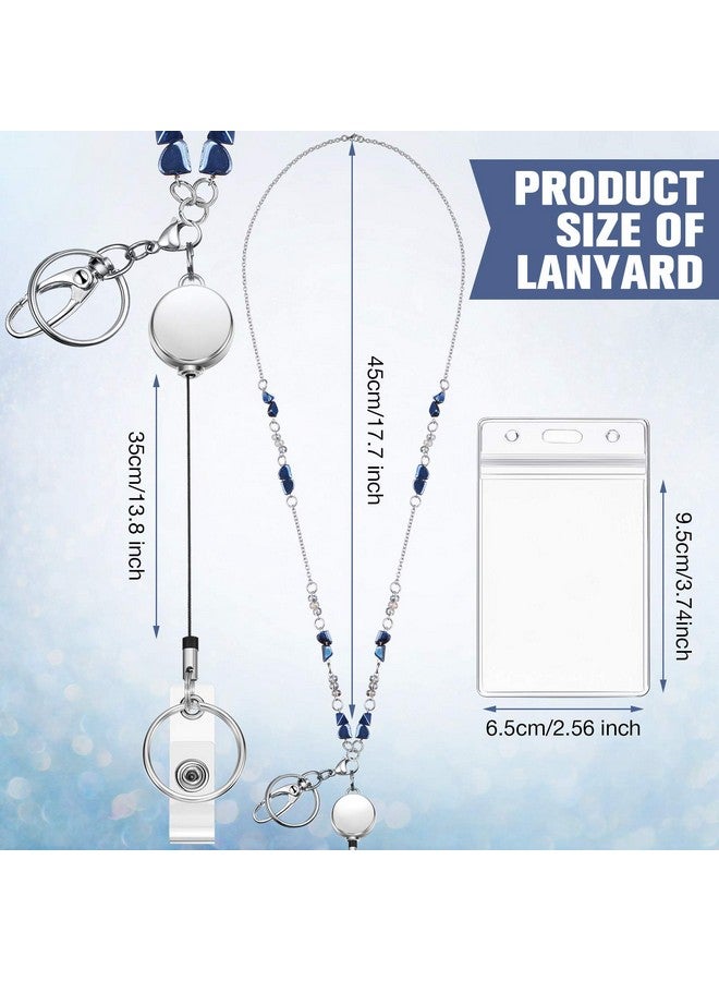 Zonon 3 Sets Retractable Badge Reel Lanyard With Id Holder Beaded Lanyards Stainless Steel Id Badge Necklace For Woman Girl Office (Beaded Style)  - Image 2