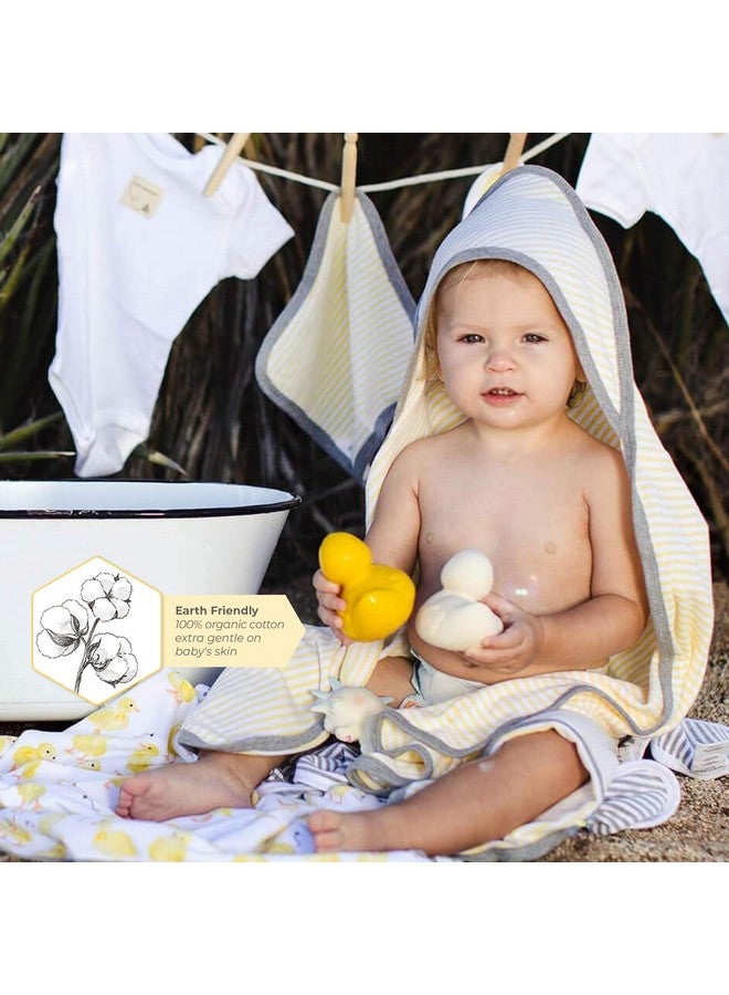 Burt's Bees Baby منشفة أطفال بورتس بيز مع غطاء رأس، بطبعة بط صغير، قطن عضوي، مستلزمات استحمام للجنسين واحتياجات حديثي الولادة، منشفة ناعمة لغرفة الأطفال مع مجموعة غطاء رأس، عبوة 2، حجم 29 × 29 بوصة - Image 5