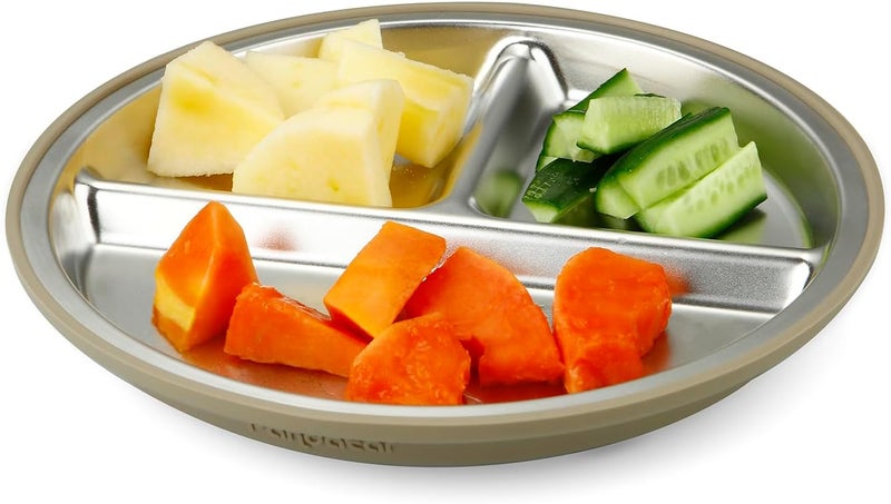 PandaEar 2 Pack Stainless Steel Baby Suction Plates  2 Pack Spoons and Forks Set Toddler Utensils Baby Feeding Set Divided Plates for Baby Led Weaning Supplies BPAFree TanWalnut - Image 5