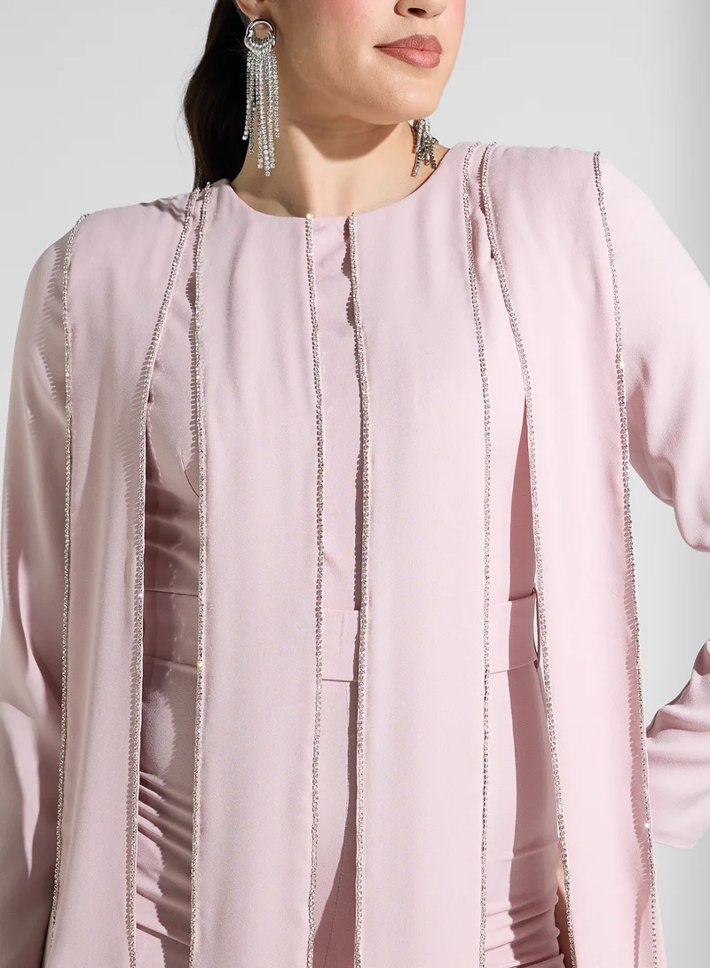 Akadia Fashion round neck crystals details jumpsuit