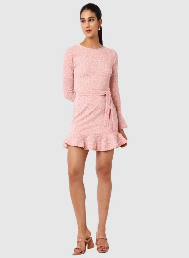 Freehand  Women Regular Fit Textured Crew Neck Long Sleeve Mini Dress for Women | Best Price UAE