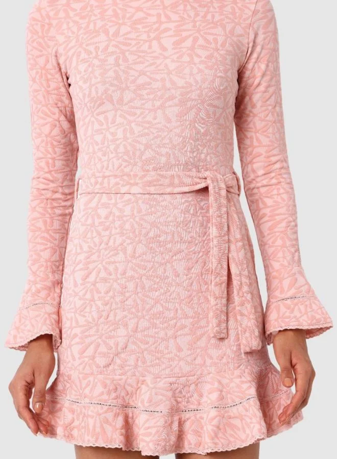 Freehand  Women Regular Fit Textured Crew Neck Long Sleeve Mini Dress for Women | Best Price UAE