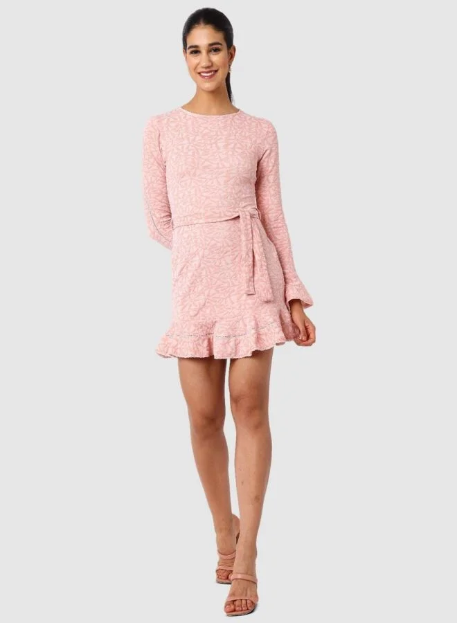 Freehand  Women Regular Fit Textured Crew Neck Long Sleeve Mini Dress for Women | Best Price UAE