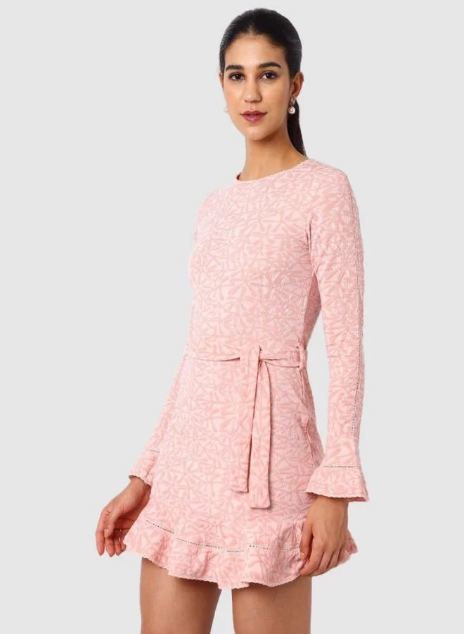 Freehand  Women Regular Fit Textured Crew Neck Long Sleeve Mini Dress for Women | Best Price UAE