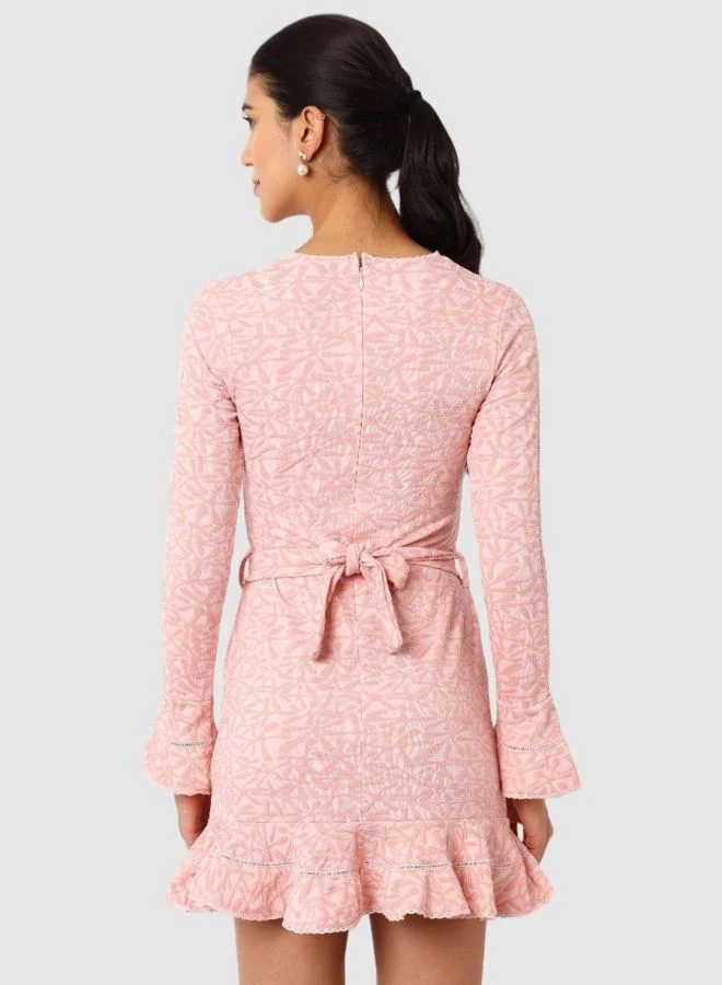 Freehand  Women Regular Fit Textured Crew Neck Long Sleeve Mini Dress for Women | Best Price UAE