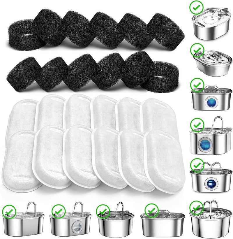 SOOFPET 24 Filter for Cat Fountain, 12 Pieces Filters + 12 Pieces Foam Filters for Drinking Fountain for Cat, Triple Filtering, Meets 2-4 Months Replacement Needs, Suitable for S2 - Image 2