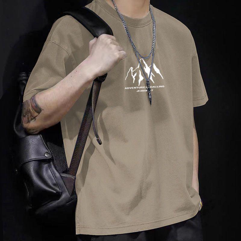 Pure Cotton Heavy Half Sleeve Hong Kong Style Summer Short Sleeve Trendy Brand Ins Men'S Simple Fashion Pure Cotton T-Shirt Simple All-Match Wide - Image 1