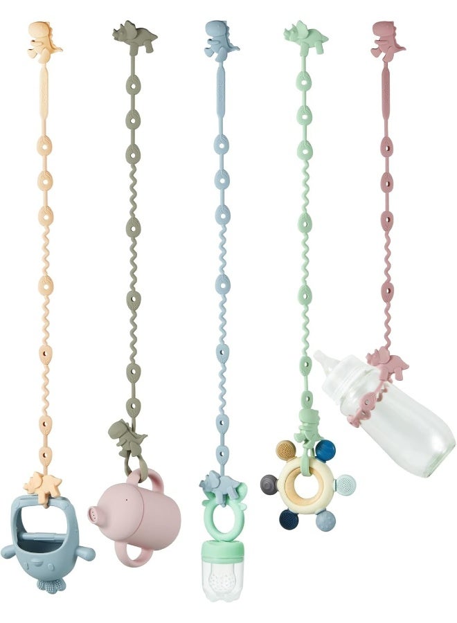 PandaEar Baby Toy Straps - 5 Pack Dinosaur Silicone Pacifier Teether Harness Straps - Image 1