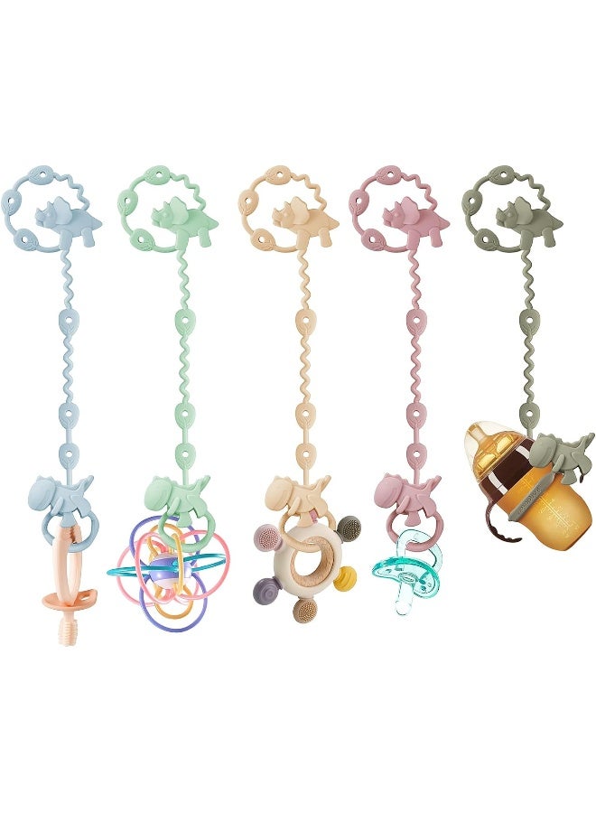 PandaEar Baby Toy Straps - 5 Pack Dinosaur Silicone Pacifier Teether Harness Straps - Image 3