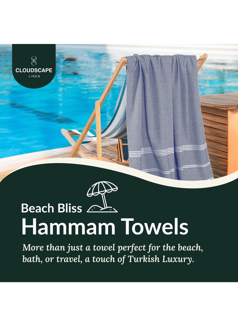 Cloud Scape Linen Turkish Beach Towel Set of 2, 39x71 inches Oversized Lightweight 100% Cotton Hammam Towel, NAVY BLAZER  - Image 2