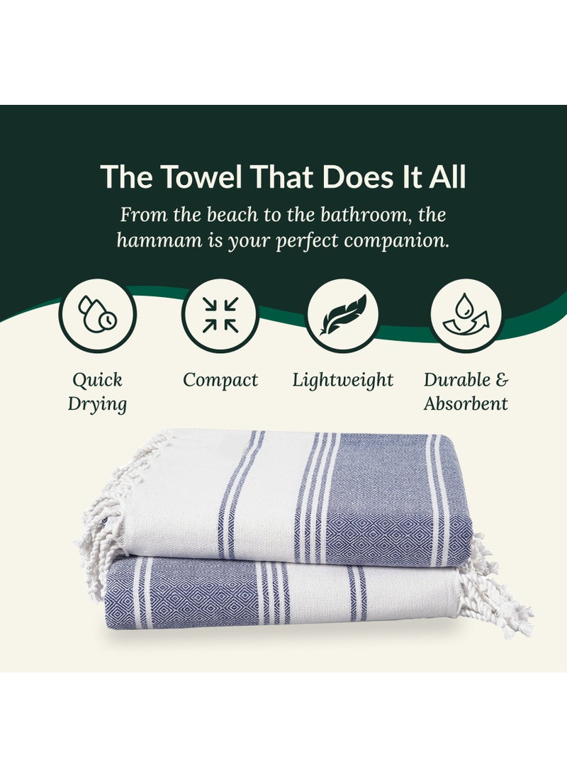 Cloud Scape Linen Turkish Beach Towel Set of 2, 39x71 inches Oversized Lightweight 100% Cotton Hammam Towel, NAVY BLAZER  - Image 3