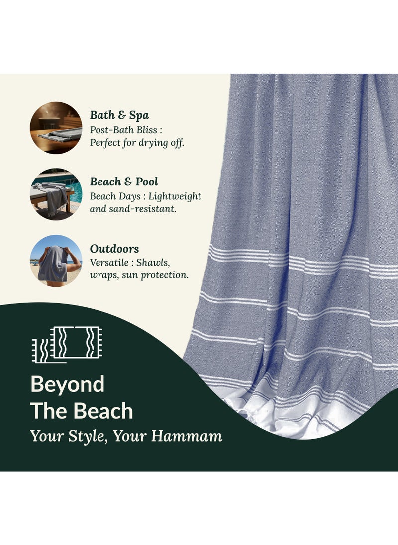 Cloud Scape Linen Turkish Beach Towel Set of 2, 39x71 inches Oversized Lightweight 100% Cotton Hammam Towel, NAVY BLAZER  - Image 5