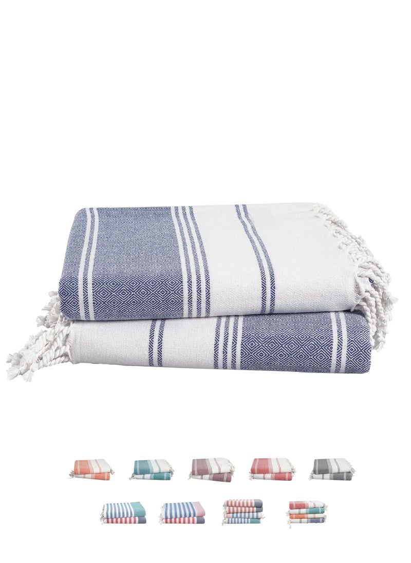 Cloud Scape Linen Turkish Beach Towel Set of 2, 39x71 inches Oversized Lightweight 100% Cotton Hammam Towel, NAVY BLAZER  - Image 1