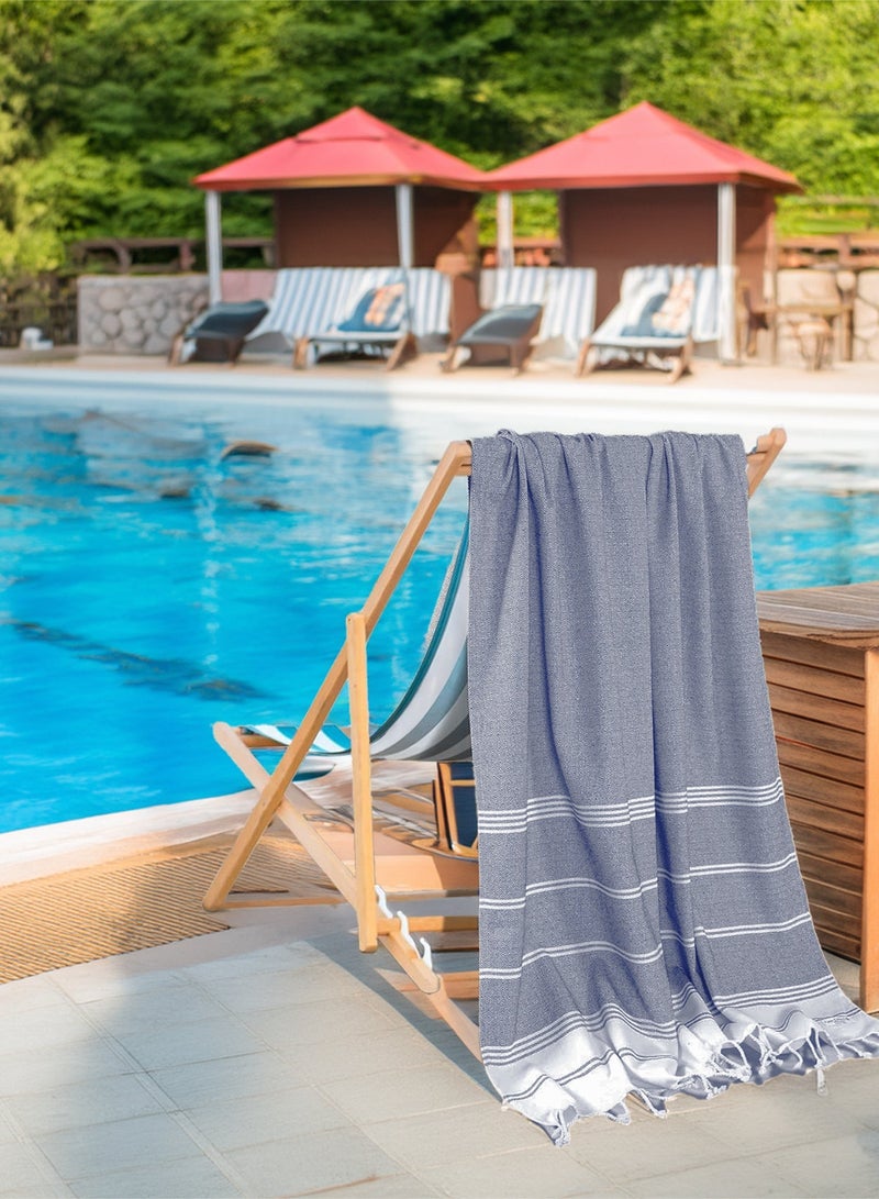 Cloud Scape Linen Turkish Beach Towel Set of 2, 39x71 inches Oversized Lightweight 100% Cotton Hammam Towel, NAVY BLAZER - Image 1