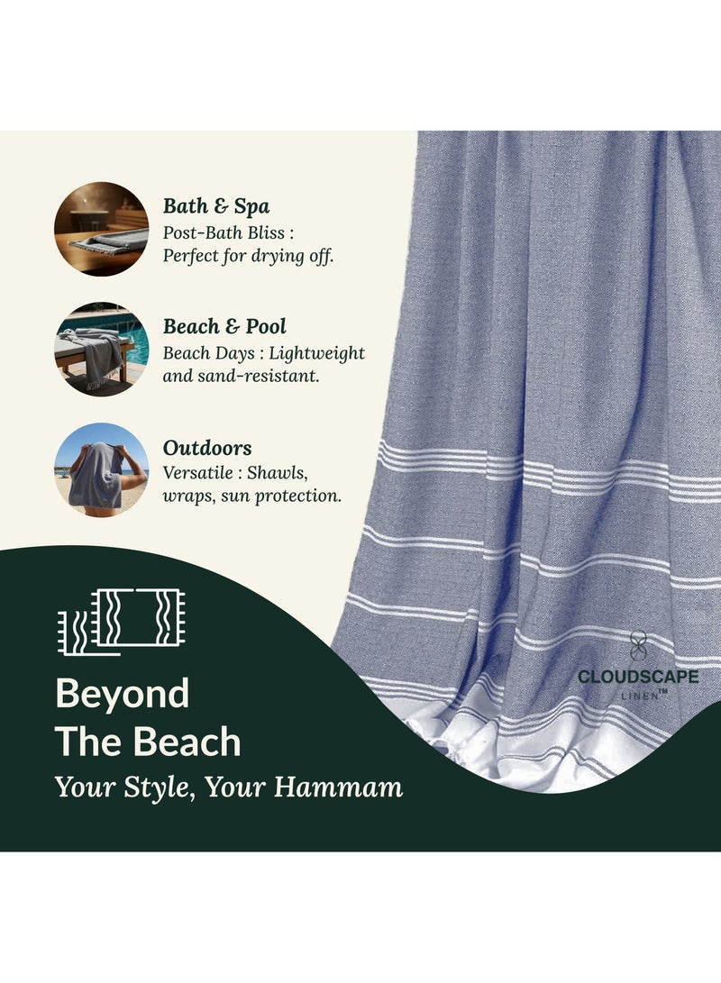 Cloud Scape Linen Turkish Beach Towel Set of 2, 39x71 inches Oversized Lightweight 100% Cotton Hammam Towel, NAVY BLAZER - Image 5