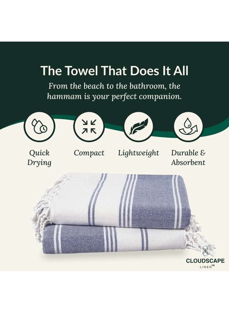 Cloud Scape Linen Turkish Beach Towel Set of 2, 39x71 inches Oversized Lightweight 100% Cotton Hammam Towel, NAVY BLAZER - Image 3