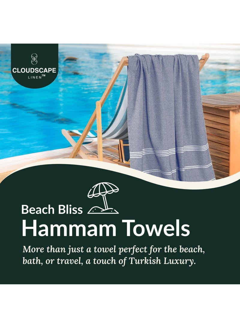Cloud Scape Linen Turkish Beach Towel Set of 2, 39x71 inches Oversized Lightweight 100% Cotton Hammam Towel, NAVY BLAZER - Image 2