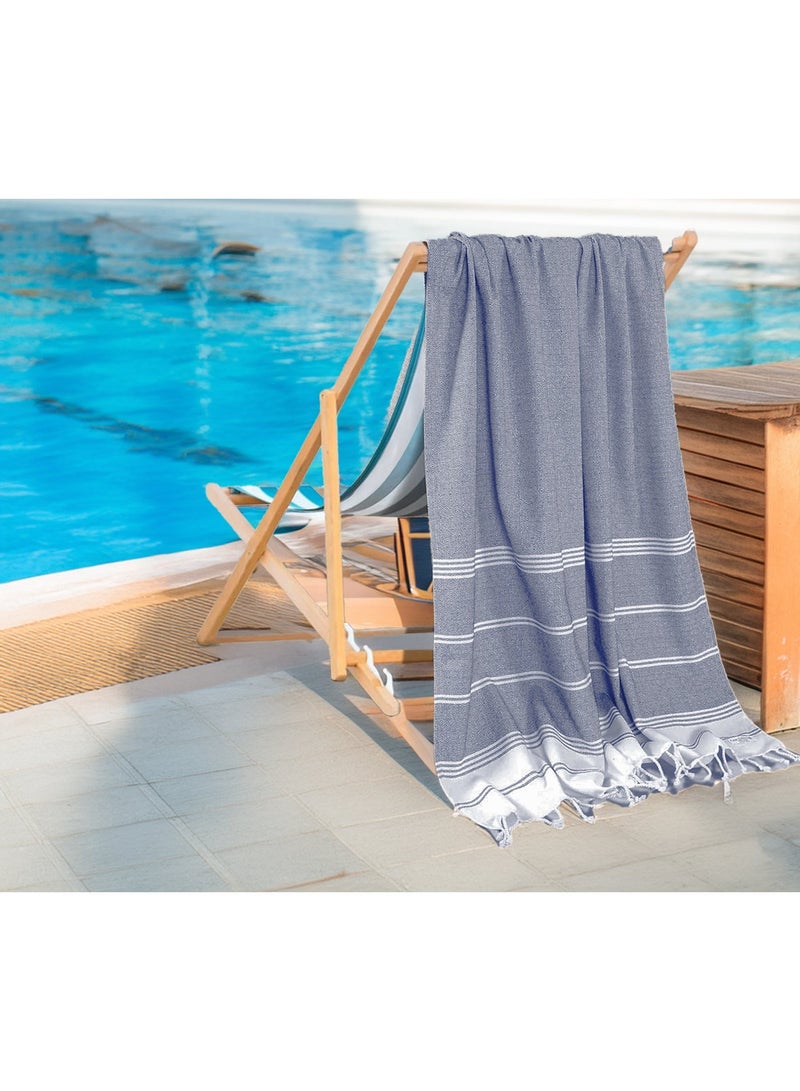 كلاود سكيب لينين طقم مناشف شاطئ تركية مكون من قطعتين، مقاس 39 × 71 بوصة، منشفة حمام كبيرة الحجم وخفيفة الوزن مصنوعة من القطن بنسبة 100%، لون أزرق داكن - Image 1