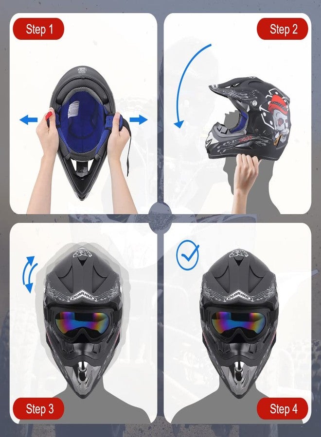 OUMURS Adult Dirt Bike Helmet with Goggles Gloves & Mask Adjustable Sun Visor DOT/FMVSS-218 Motorcycle Adult ATV Helmet Off-Road Motocross Downhill Moped MX for Unisex-Adult-New Black Skull, S - Image 5