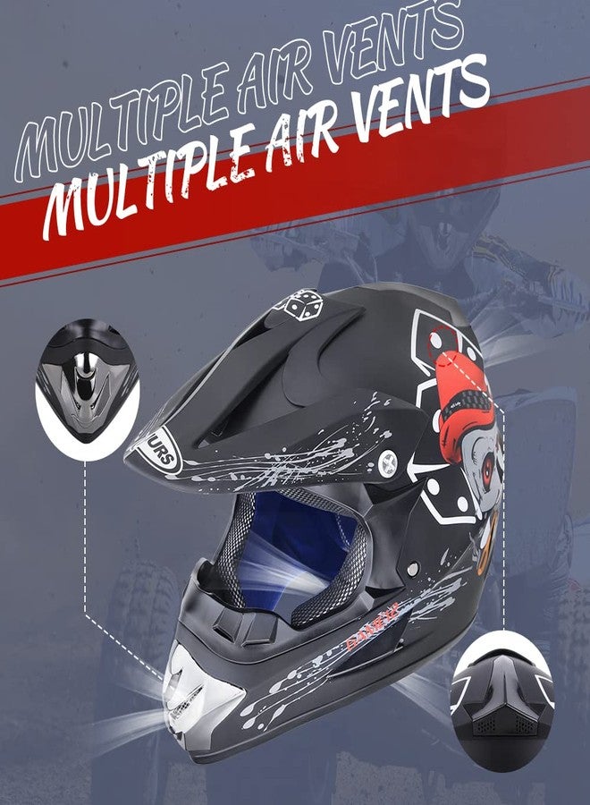 OUMURS Adult Dirt Bike Helmet with Goggles Gloves & Mask Adjustable Sun Visor DOT/FMVSS-218 Motorcycle Adult ATV Helmet Off-Road Motocross Downhill Moped MX for Unisex-Adult-New Black Skull, S - Image 4