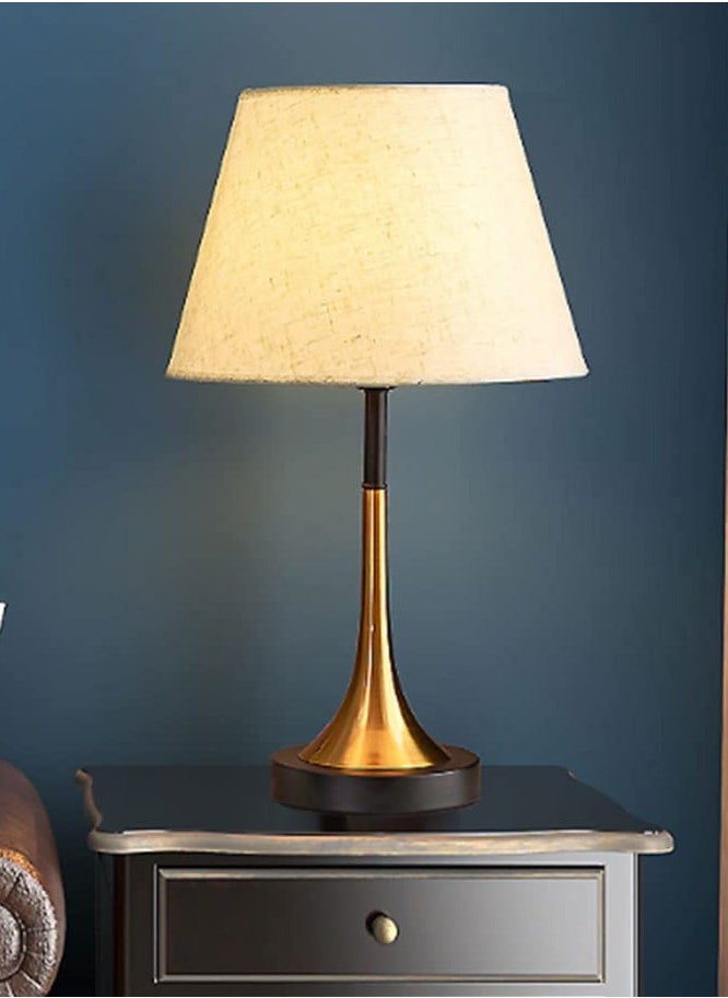 Najwa Table Lamp, Vintage E27 Bedroom Bedside Lamp with Plug and Switch, Linen Lampshade Table Lamps for Living Room Children's Room Office Hotel Night Light  - Image 1