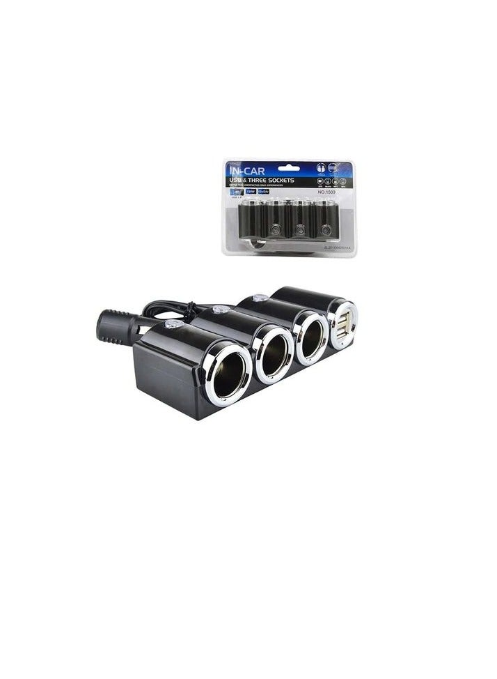 وصلة ولاعة السيارة 3 دبابيس 2 USB 12 فولت - Image 1