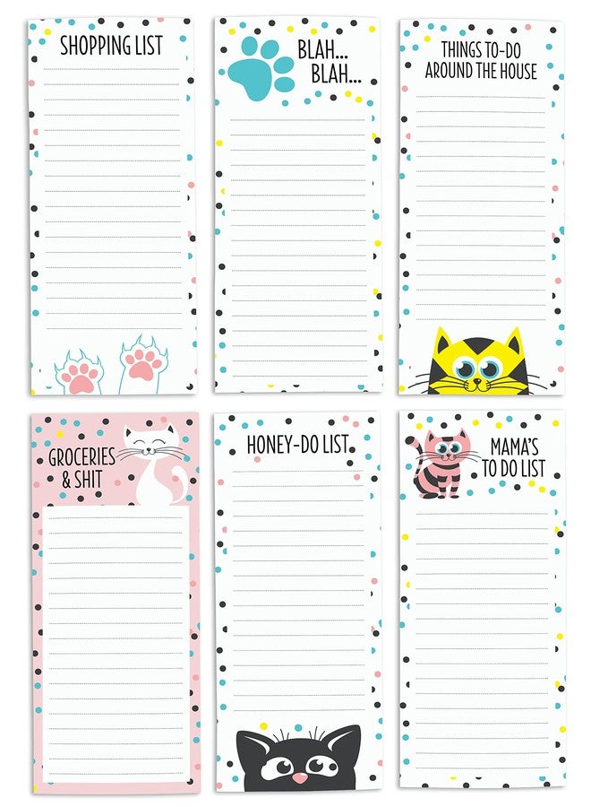 Inkdotpot Pack of 6 Funny Magnetic Dry Erase List For Fridge, Wipe Clean w/NoStain, Quick Notes Shopping & Grocery List Whiteboard for Fridge, 8.75" x 3.8"(Cat Theme) - Image 1