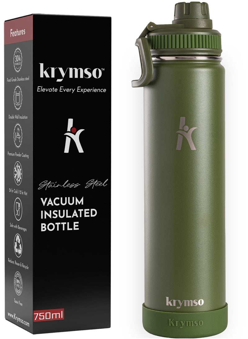 KRYMSO KRYMSO, 750ml Stainless Steel Water Bottle, Double Wall Insulated Water Bottle, Leak Proof, BPA Free, Silicone Boot, Thermos Bottle, Cold Hot Bottle for Kids, School, Gym  - Image 1