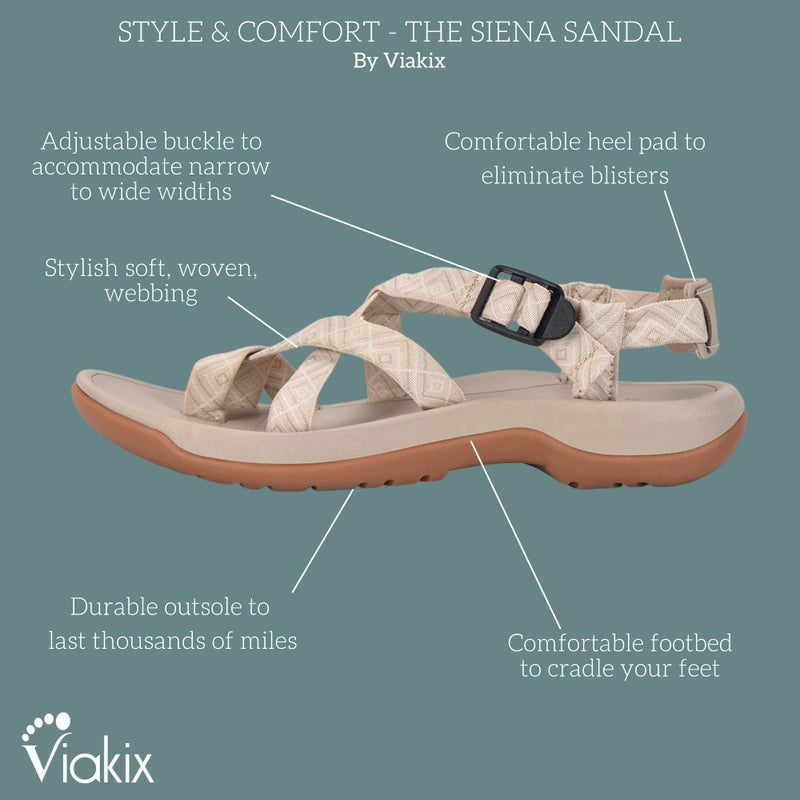 Viakix Womens Walking Sandals: Cute Stylish Comfy Athletic Sport Outdoor Hiking Sandal for Trekking Water Wide Width Beach, Beige 9 - Image 3